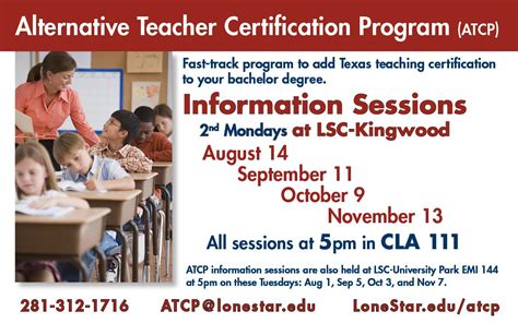 Attend an information session for Alternative Teacher Certification Program on August 14 at 5pm ...