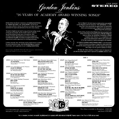 The Vinyl Cloak: Gordon Jenkins Conducts "26 Years of Academy Award ...