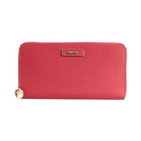 Dkny Saffiano Leather Large Zip Around Wallet in Red (Magenta) | Lyst