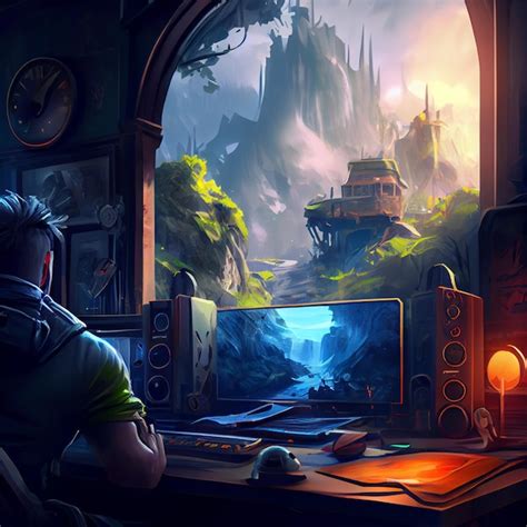 Premium Photo | Gamer playing on desktop pc computer gaming illustration