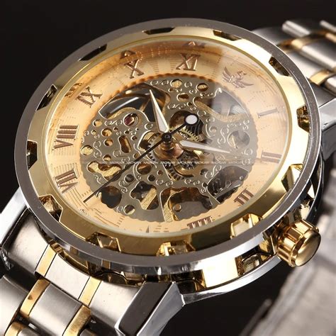 Reloj Mecánico de mano de acero inoxidable con esqueleto de hombre de SEWOR Gold para hombre ...