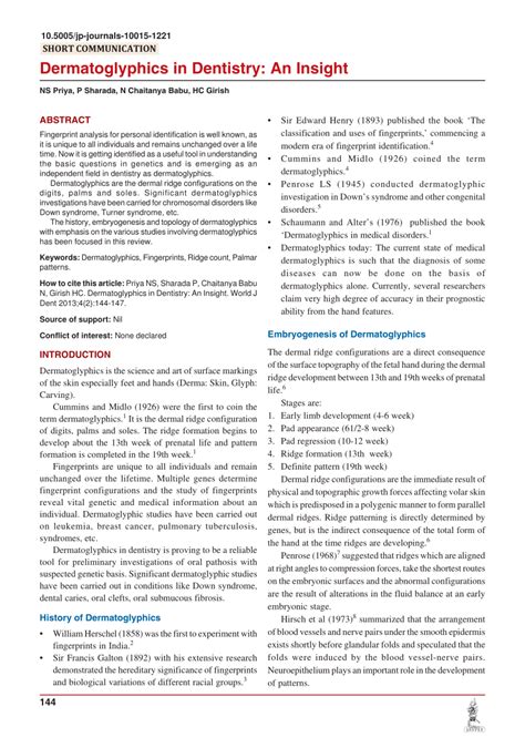 (PDF) Dermatoglyphics in Dentistry: An Insight