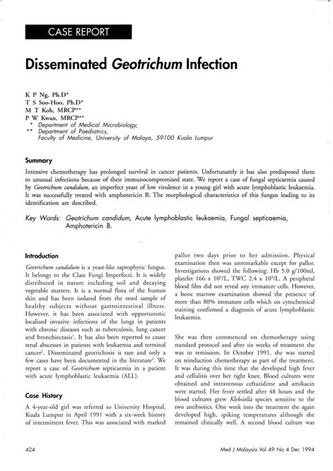 (PDF) Disseminated Geotrichum infection