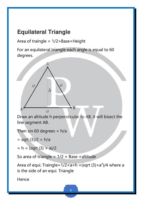 What is the formula of equilateral triangles area? - Physics Wallah