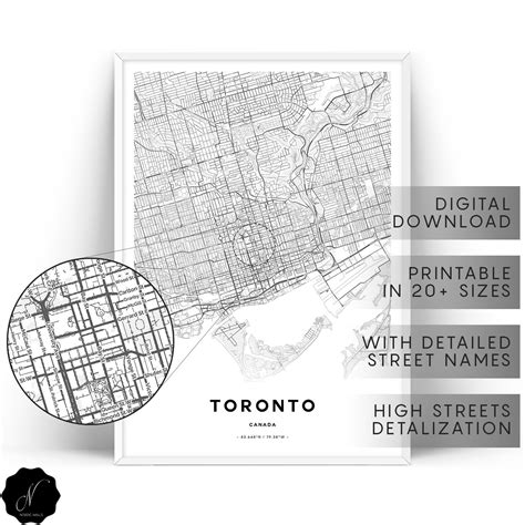 Toronto Map Prints Map Gifts Printable Map Of Toronto Wall | Etsy