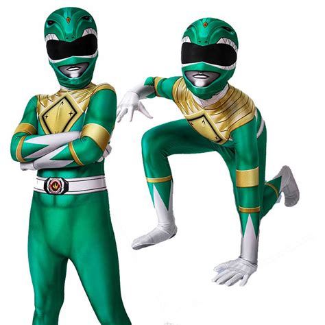 Kids Power Rangers Green Ranger Cosplay Costume Zentai Jumpsuit Mask – ACcosplay