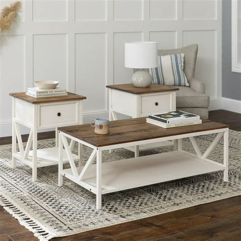 Modern Farmhouse Accent Table Set, Distressed White - Walmart.com ...