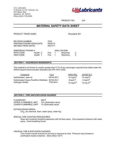 MSDS - US Lubricants