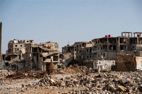 Building ruins in destroyed city (Darayya) after the Syrian Civil War ...