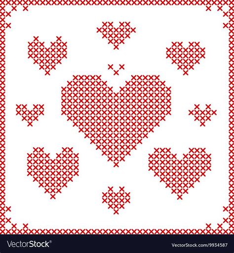 Set of cross stitch embroidery hearts. Different sizes. Art vector illustration. Download a Free ...