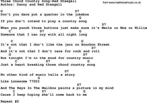 Country Music:Three Chord Country Song-Red Steagall Lyrics and Chords