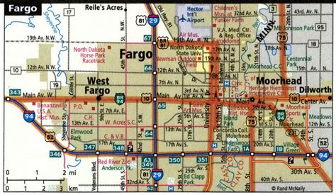 Fargo city road map for truck drivers area town toll free highways map - USA