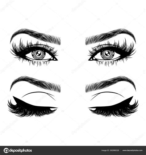 Illustration Woman's Eyes Eyelashes Eyebrows Realistic Sexy Makeup Look ...