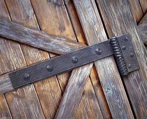 Pair of Hand Forged Barn Door Hinges Industrial Steel Wroght Rebar Gate ...