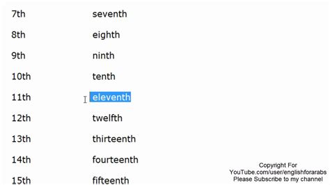 Ordinal Numbers in English part 1 English For Beginners - YouTube