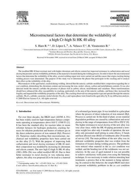 (PDF) Microstructural factors that determine the weldability of a high Cr-high Si HK 40 alloy