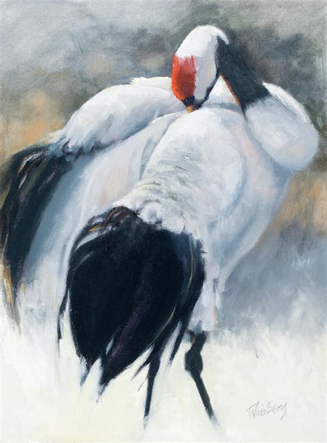 Red Crowned Crane Painting by Kathryn Weisberg