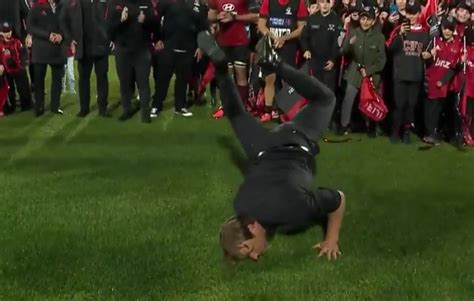 Watch: Crusaders boss Scott Robertson breaks out the dance moves after fifth successive title ...