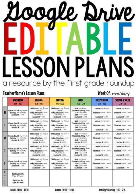 Teacher Lesson Plan Template Google Docs