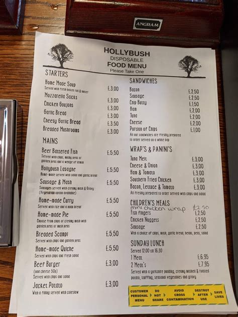 Menu at The Holly Bush pub & bar, Sheffield