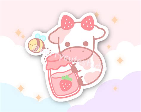 Strawberry Cow Sticker: Kawaii Stickers Water Bottle Stickers - Etsy ...