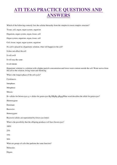 ATI TEAS PRACTICE QUESTIONS AND ANSWERS - Browsegrades