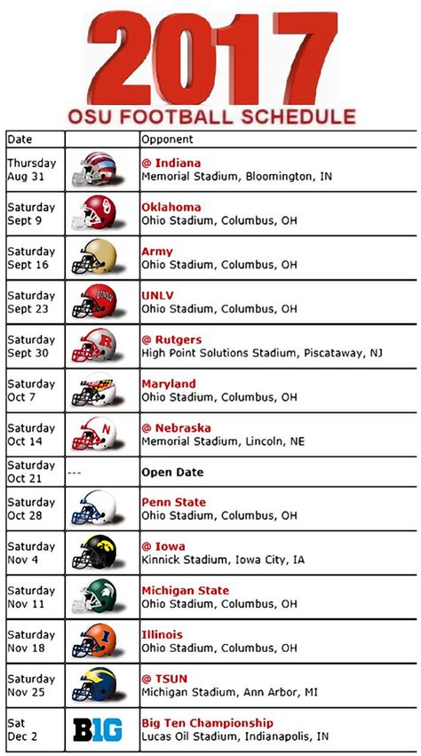 Printable Osu Football Schedule