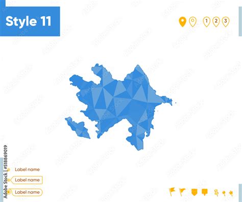 Azerbaijan - blue low poly map, polygonal map. Outline map. Vector ...