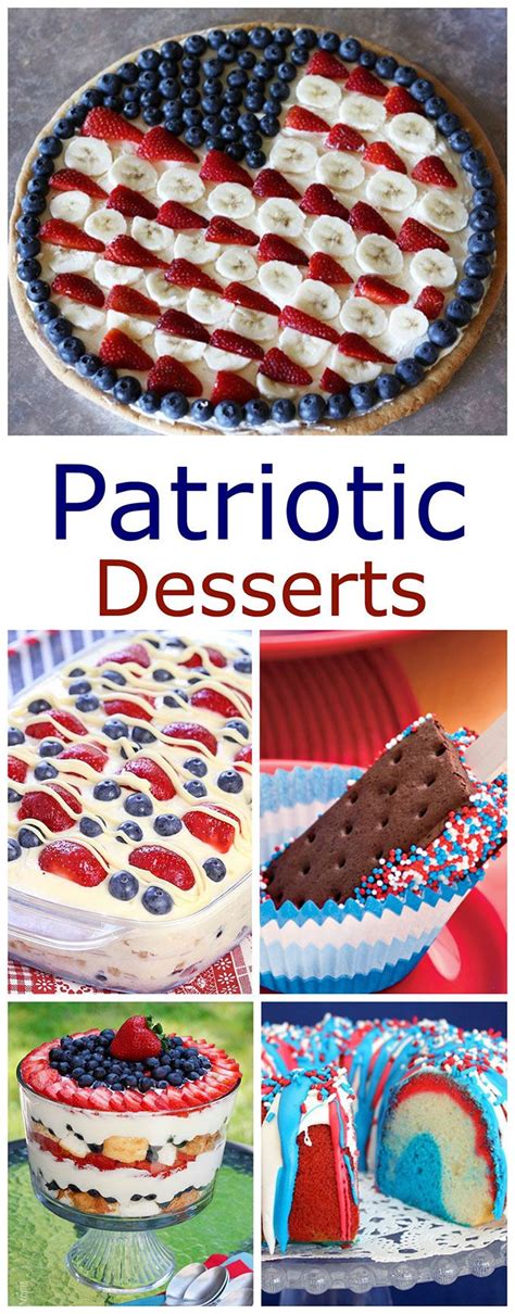 patriotic desserts with red, white and blue icing on them are featured ...