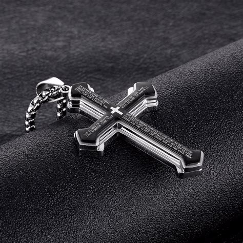 Wholesale Mens Stainless Steel Cross Necklace Black Multi Layer Bible Gothic Jesus Believer Punk ...