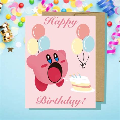 Kirby happy Birthday Greeting Card and Vinyl Sticker Video - Etsy