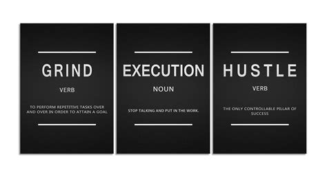 3 Pieces Grind Verb Hustle Verb Execution Noun Motivational Wall Art Canvas Print Office Decor ...