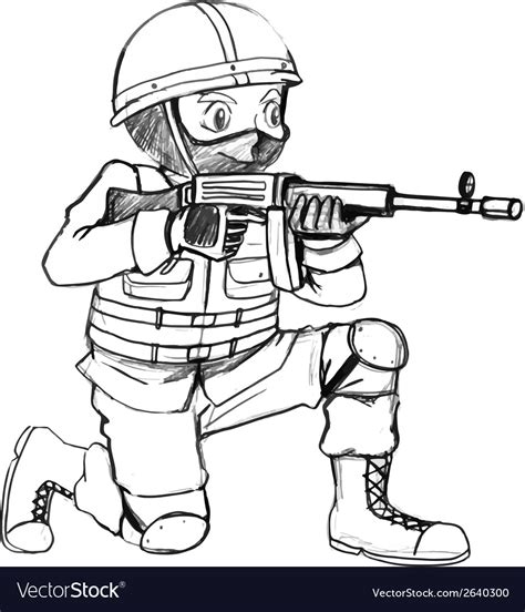 A sketch a soldier with a gun Royalty Free Vector Image