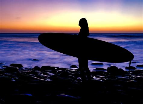 surfer, surf, sunset, silhouette, sea, wave, ocean, water, beach ...