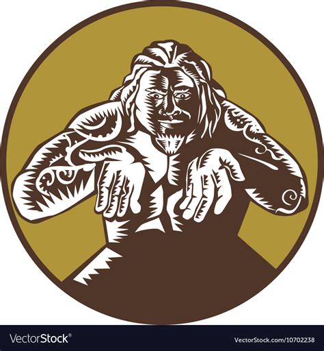 Samoan god tagaloa arms out circle woodcut Vector Image