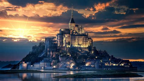 high tide, clear sky, Mont-Saint-Michel Bay, France, bay, Abbey, Mont Saint-Michel HD Wallpaper