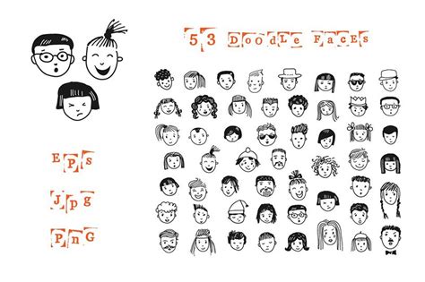 53 doodle faces | People Illustrations ~ Creative Market