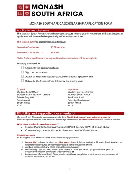 Application for Monash South Africa Scholarship form