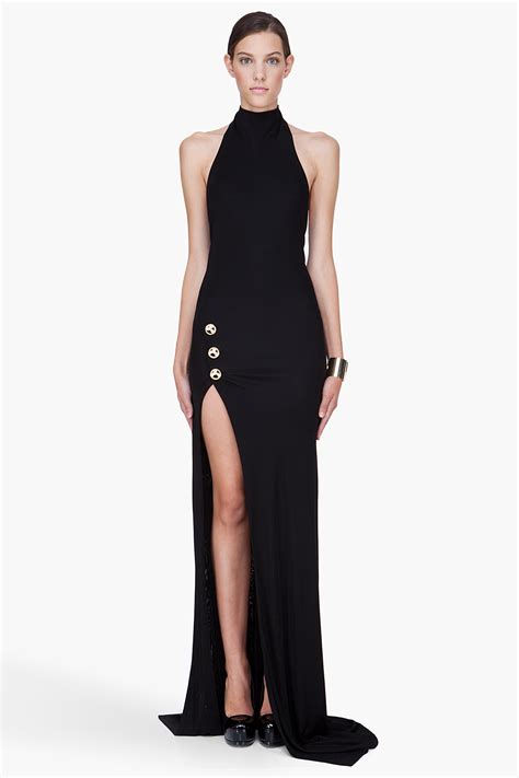 Balmain Long Black Backless Side Slit Dress in Black | Lyst