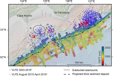 Map of shallow very‐low‐frequency earthquakes (VLFEs) reported by... | Download Scientific Diagram