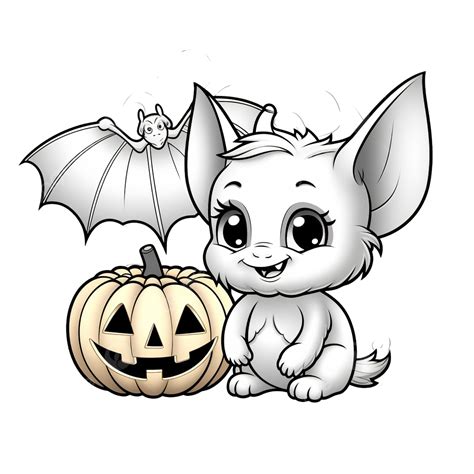 Coloring Page Cute And Funny Bat And Halloween Pumpkin, Pumpkin Drawing, Halloween Drawing, Bat ...