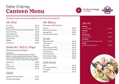 Canteen Menu - St Clare's College