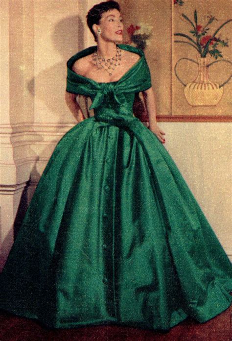 1950s Dreamy Dior Gown in Green Satin This fabulous off-shoulder gown ...