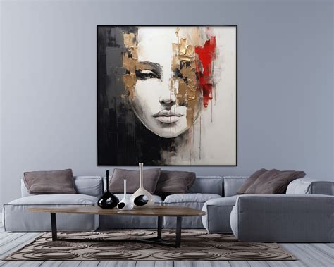 Masked Woman, Gold 100% Hand Painted, Wall Decor Living Room, Acrylic Abstract Oil Painting ...