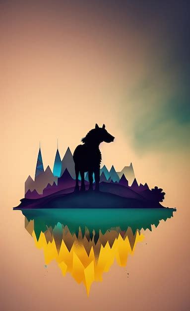 Premium Photo | A colorful illustration of a wolf on an island with a ...