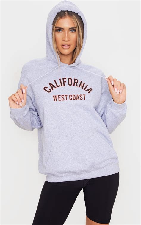 Grey California Graphic Oversized Hoodie | PrettyLittleThing USA