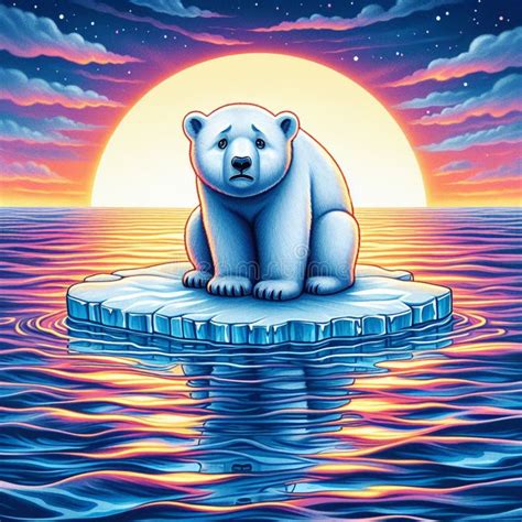 Polar Bear Sitting on Iceberg in the Ocean. Stock Illustration - Illustration of artificial ...