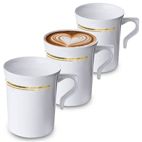 Smarty 8 oz. White with Gold Edge Rim Round Plastic Coffee Mugs 120ct - Walmart.com - Walmart.com