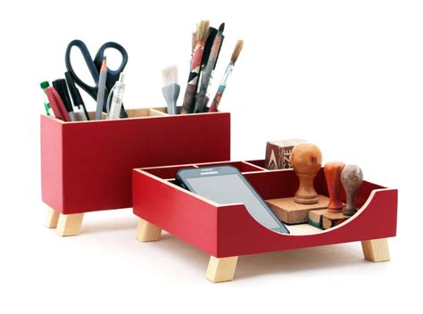 Red Desk Organizer, Desk Accessories for office, Desktop Organizer, Red Wood Desk set, Desk Pen ...