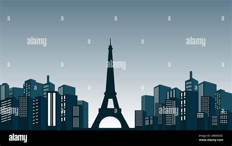 Silhouette of Paris City at night with black sky color with beautiful ...